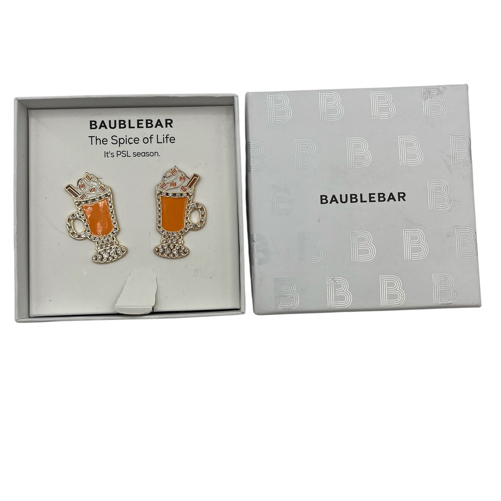 BAUBLEBAR Earrings The Spice of Life Pumpkin Latte‎ Rhinestone Enamel New PSL